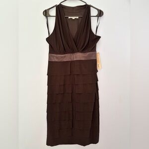 Evan Picone Womens Tiered Sleeveless Dress Size 6 V-Neck Little Black Dress Chic